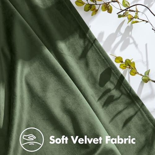 Velvet Curtains 96 inches Long, Pinch 40″W x 96″L (Pack of 2) Olive Green