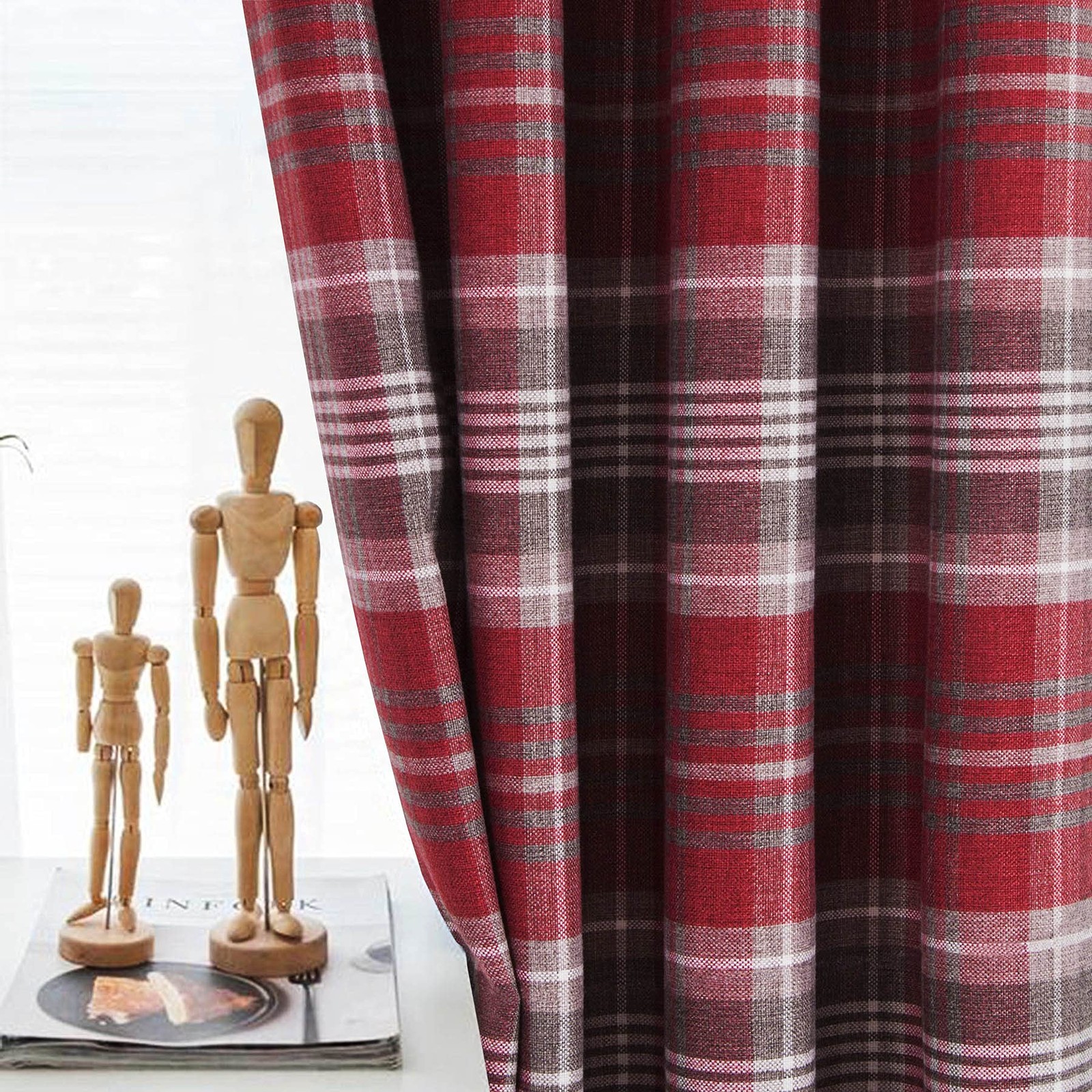 Red Plaid Curtains Grommet Highland Woolen Look Tartan Curtains for Bedroom L…