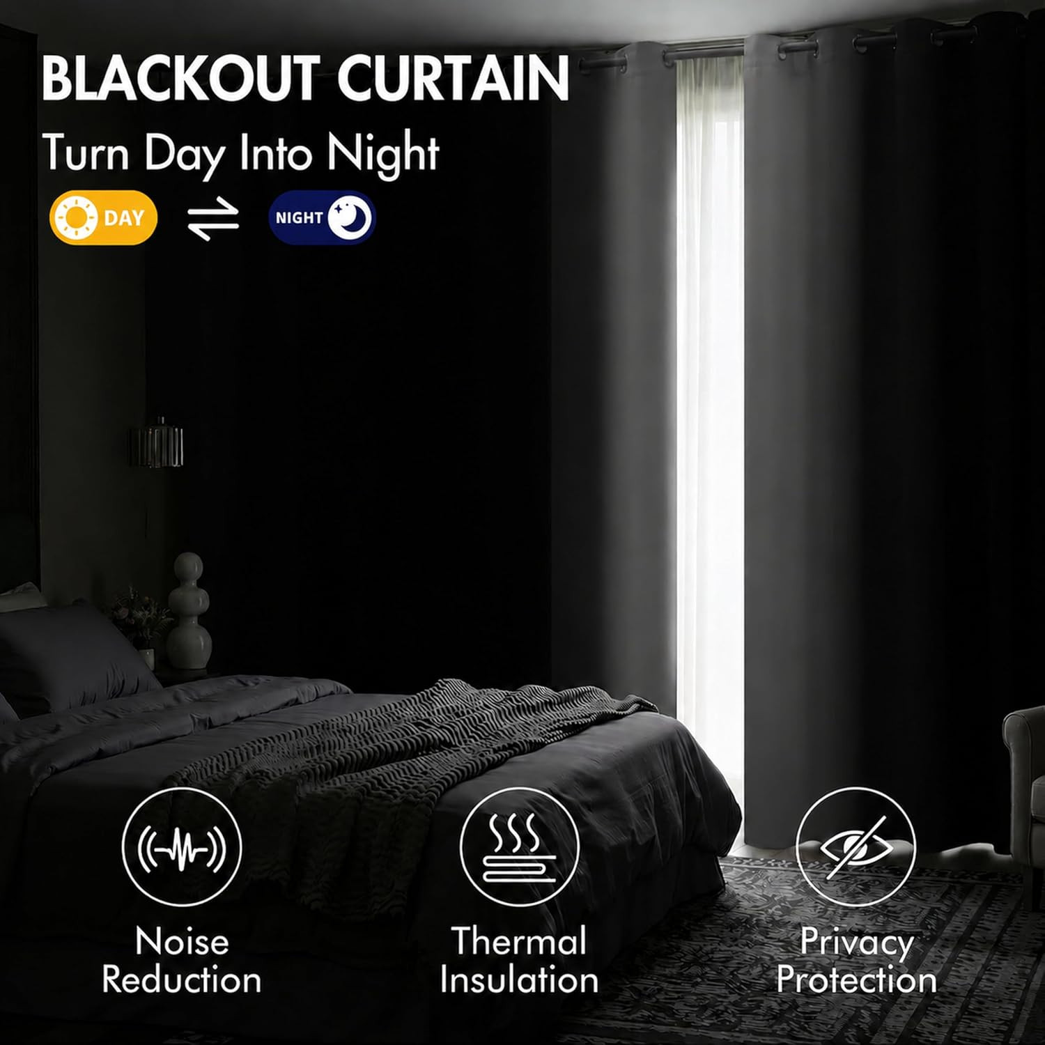 Navy Blue and Greyish White Ombre Blackout Curtains, Full Room Darkening Thermal