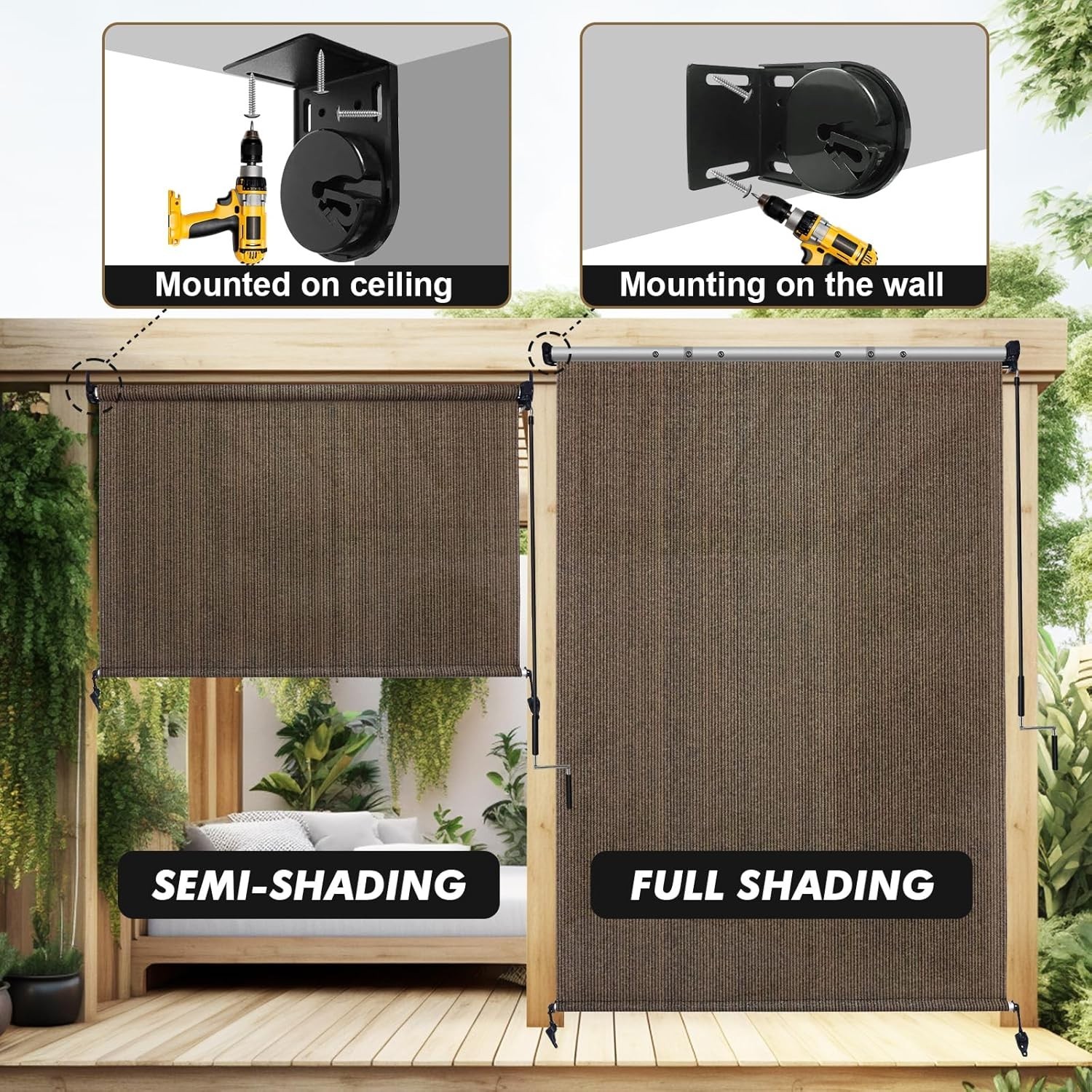UV Protective Patio Roller Blind – 12ft x 8ft – Mocha