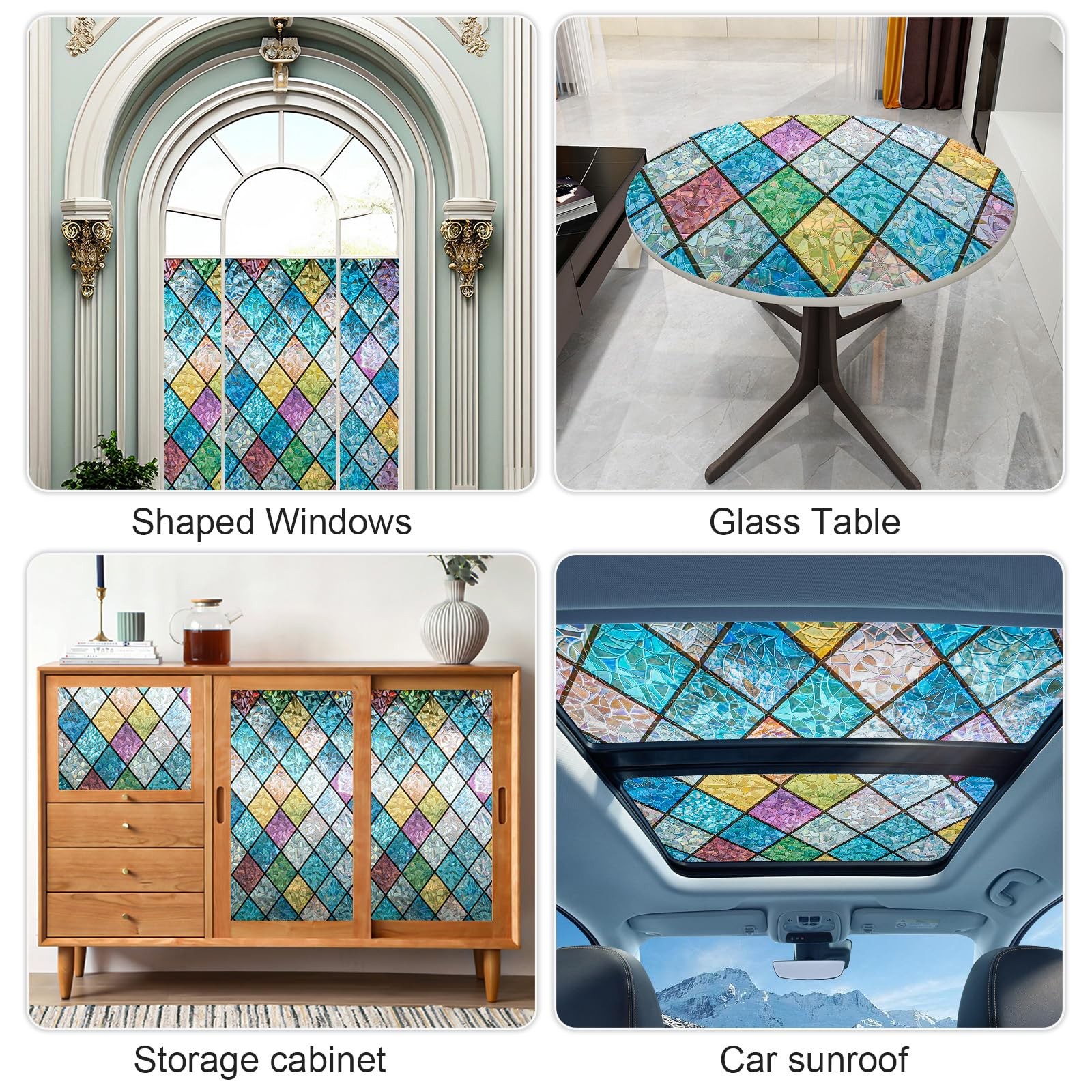 Countewol Rainbow Privacy Window Film Stained Glass 17.5 x 78.7 In,