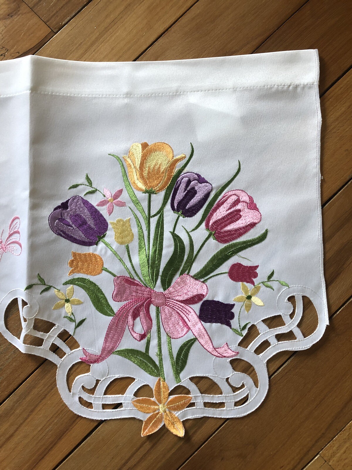 Springtime Tulip Embroidered Cutout Valance Blooms Flower Bouquet Window Valance