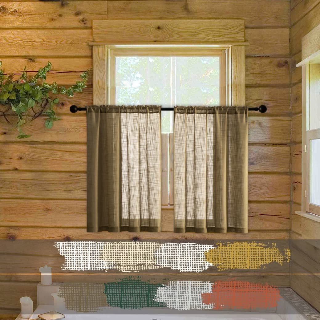 XTMYI Small Burlap Curtains for Kitchen Windows 25″W x 24″L (Pack of 2), Tan