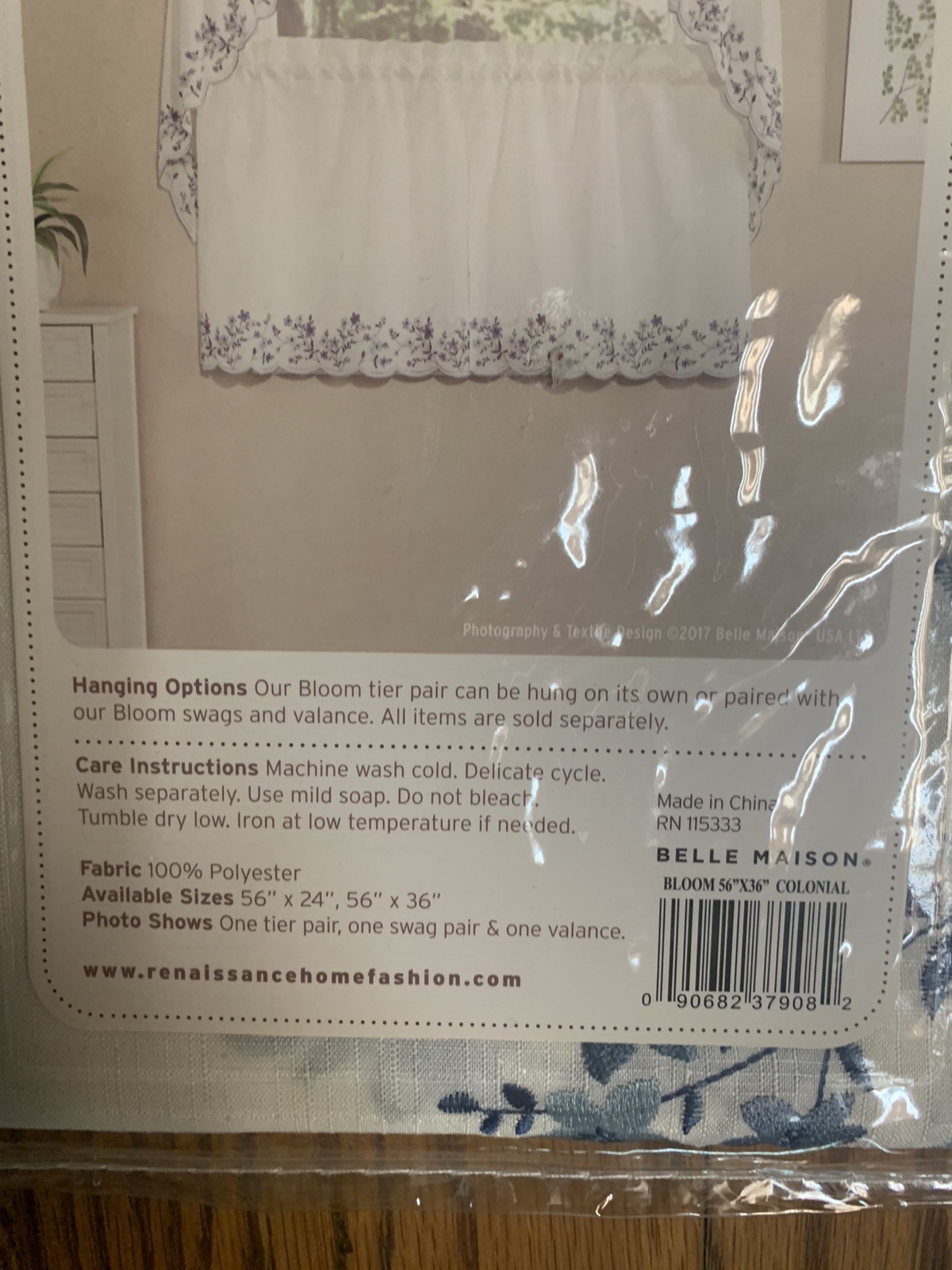 Belle Maison Bloom Renaissance Home Embroidered Tier Pair Blue White Floral 36″