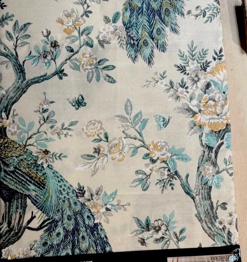 NWT Laura Ashley Belvedere Peacock Window Curtain 2-Panel Set 38 x 84 Pole Top