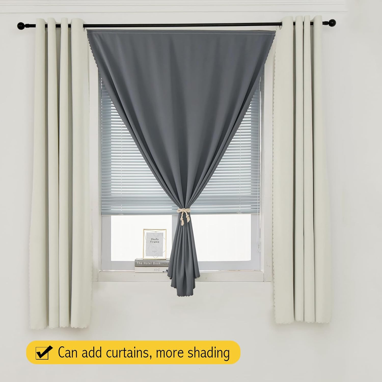 Magic Tape Stick on Curtains Window Shades Pull down Blackout Window Cover Black