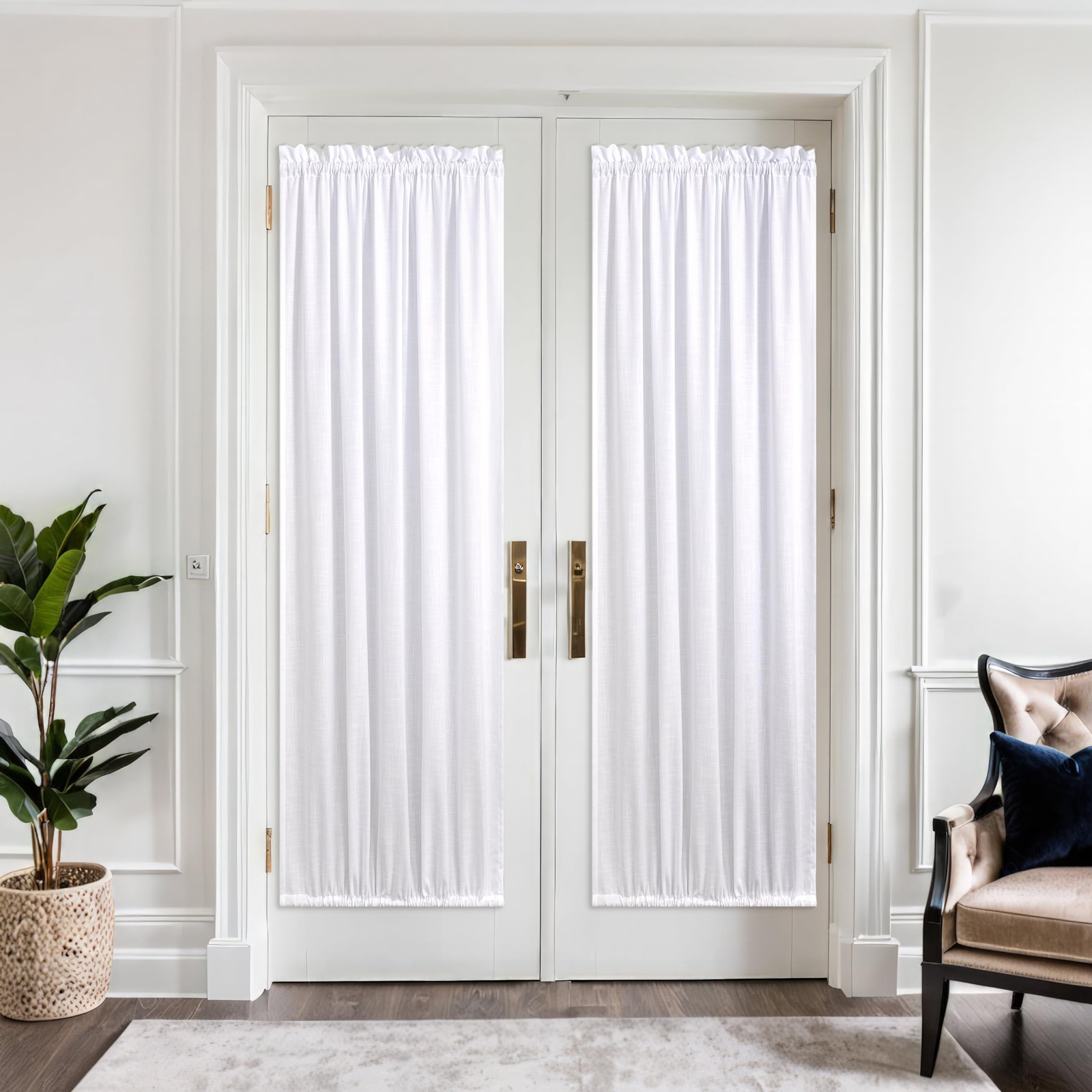 Pure White Linen Textured Curtains 72 Inch Length for Windows 2 Panels Set Ro…