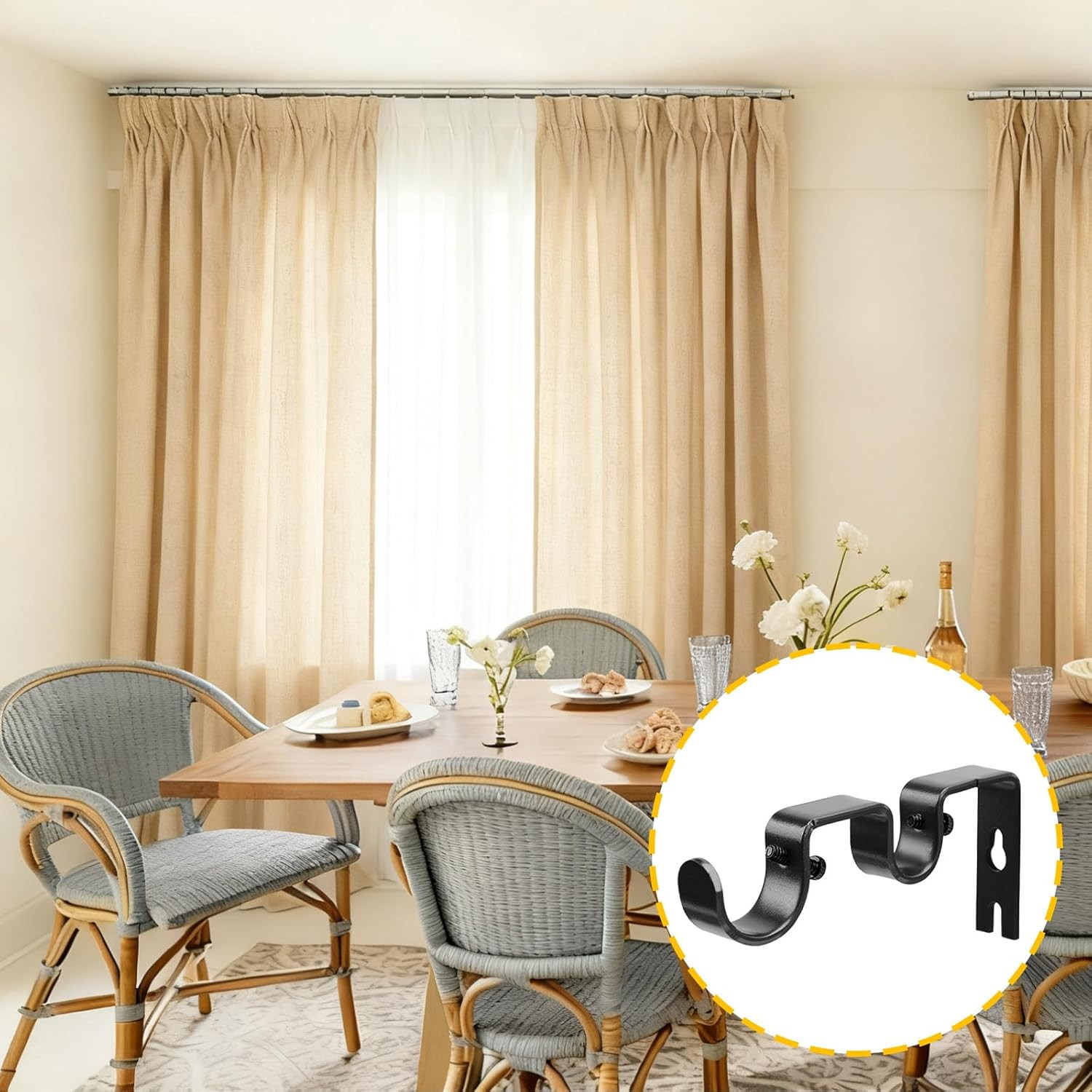 Double Curtain Rod Bracket,6 Pack Metal Curtain Rod Holders for Wall,Sturdy Curt