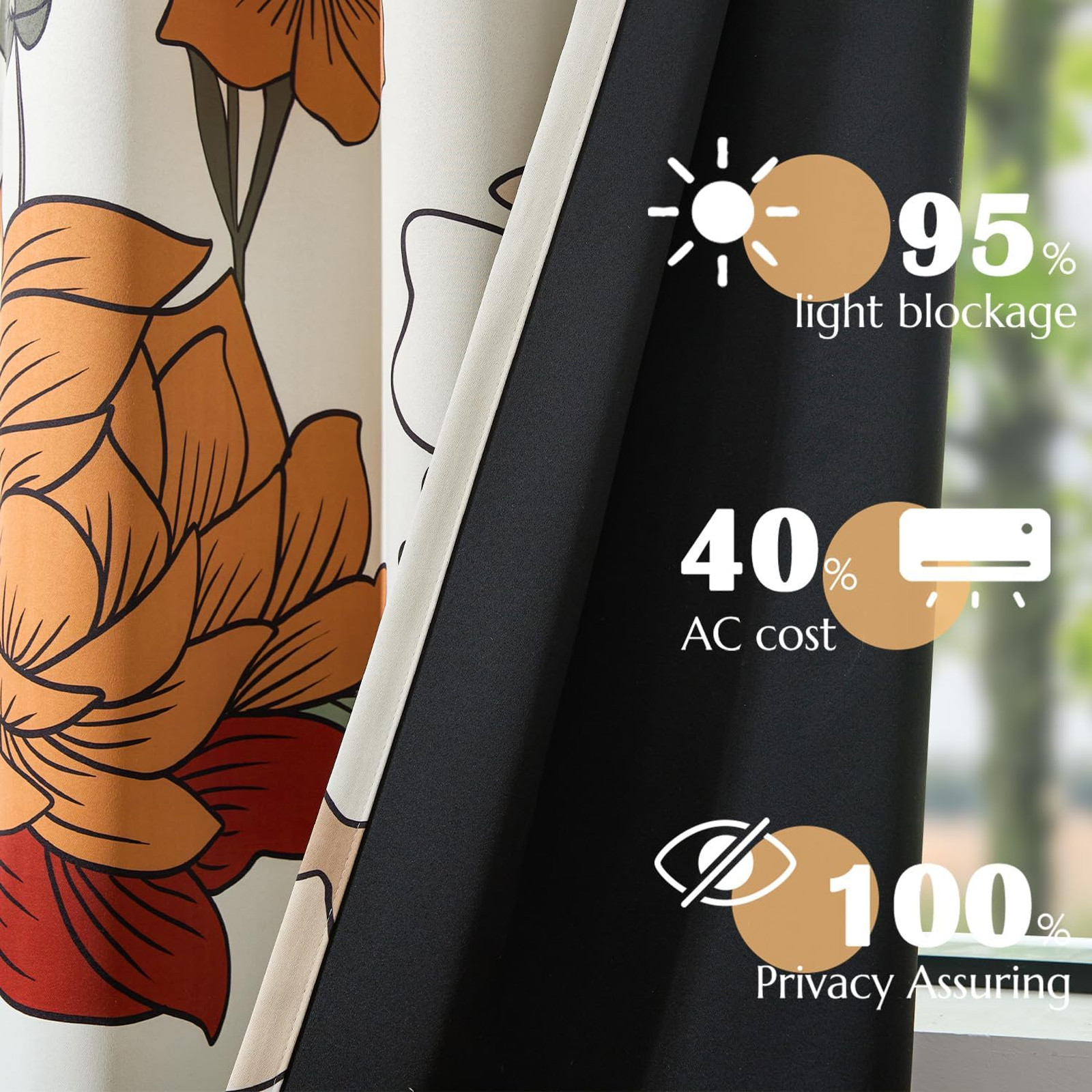 Vintage Floral Window Curtains 95 Blackout Drapes Room Darkening Grommet Panel