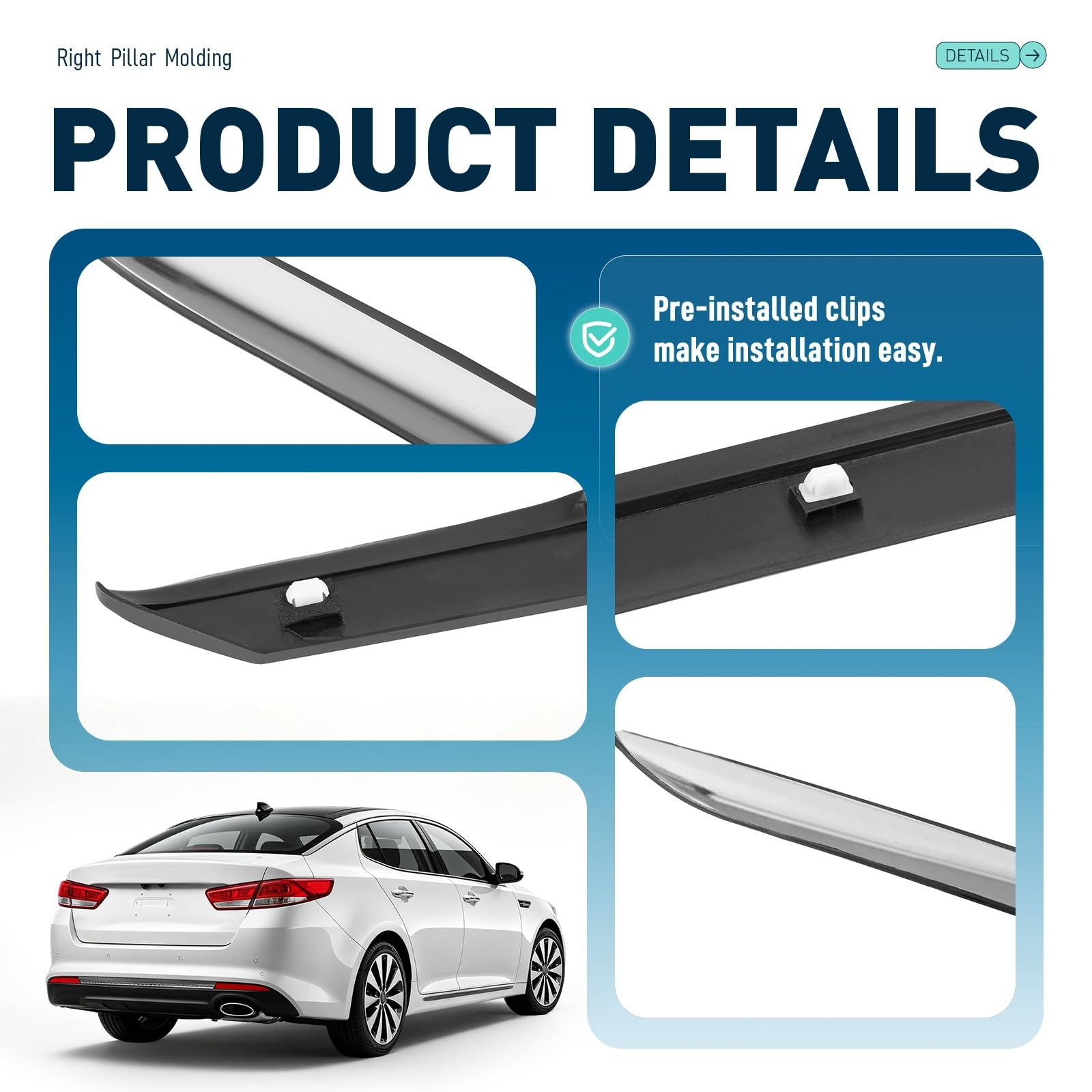 Almuloo Right Rear Frame Molding Trim Compatible 2011-2016 Kia Optima