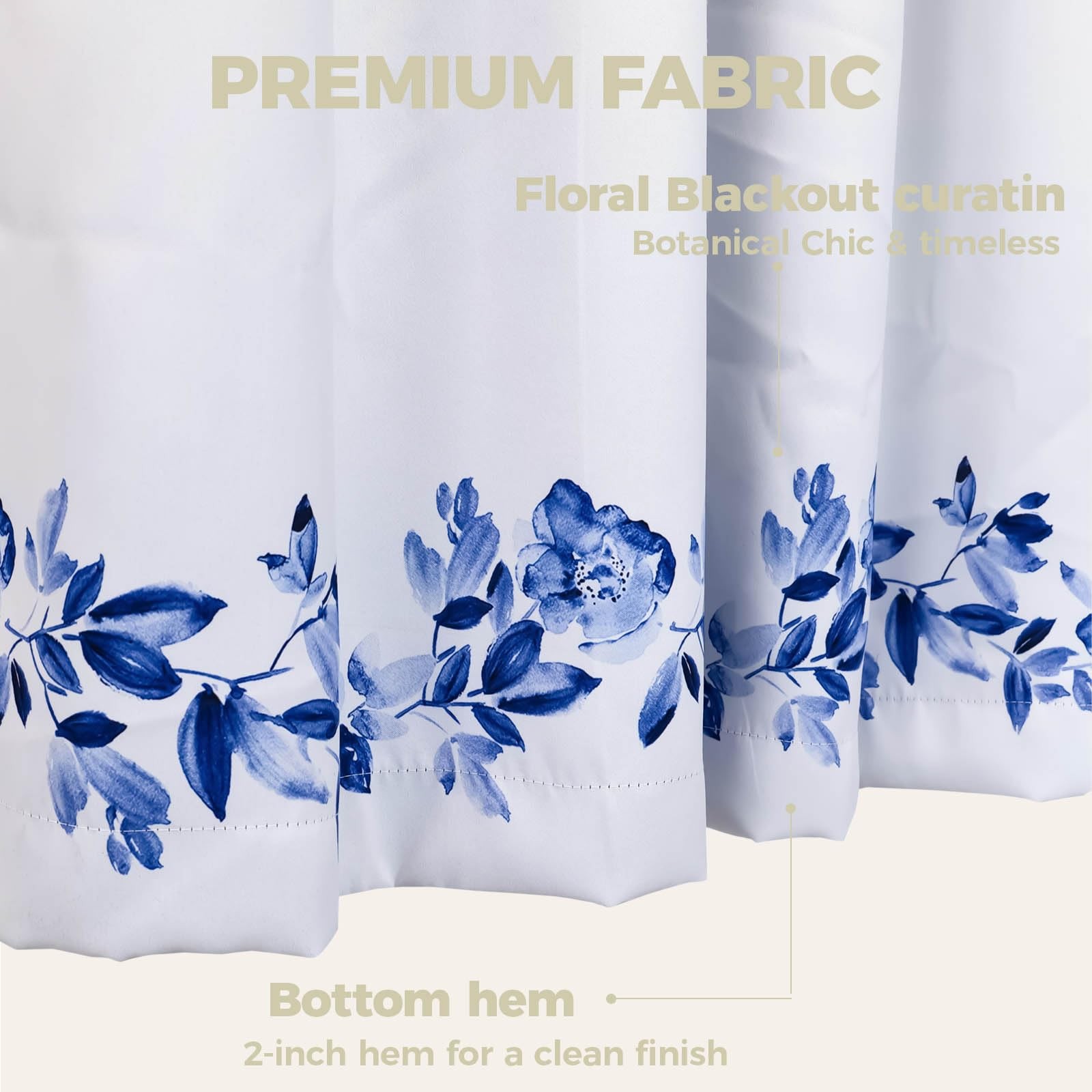 Navy Blue Floral Blackout Curtains, Blue and White Chinoiserie Grommet Curtai…