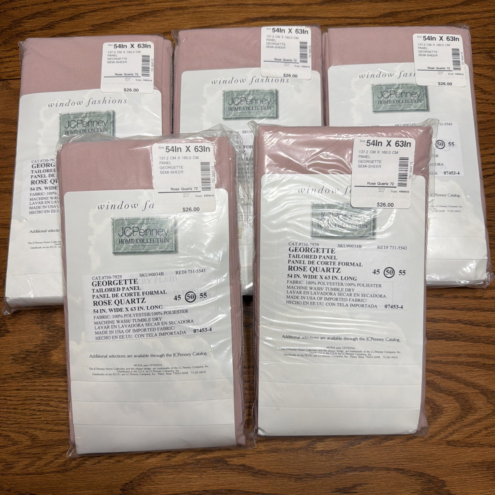 New Lot of 5 VTG JCPenney Home Georgette Curtain Panels 54 X 63 Rose Quartz USA