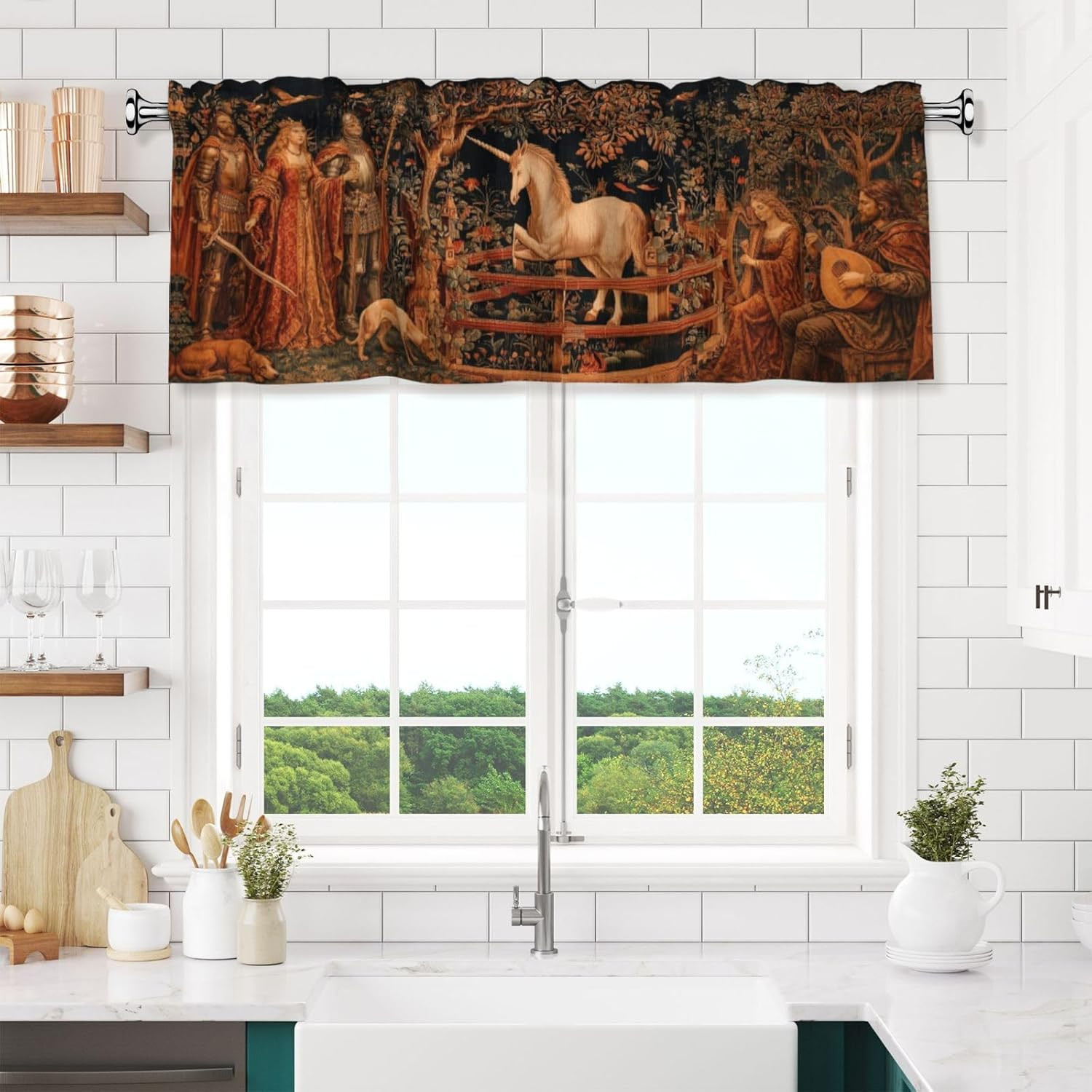 Medieval Tapestry Curtain Valance 54X18 Inches Window Treatment Rod Pocket Valan
