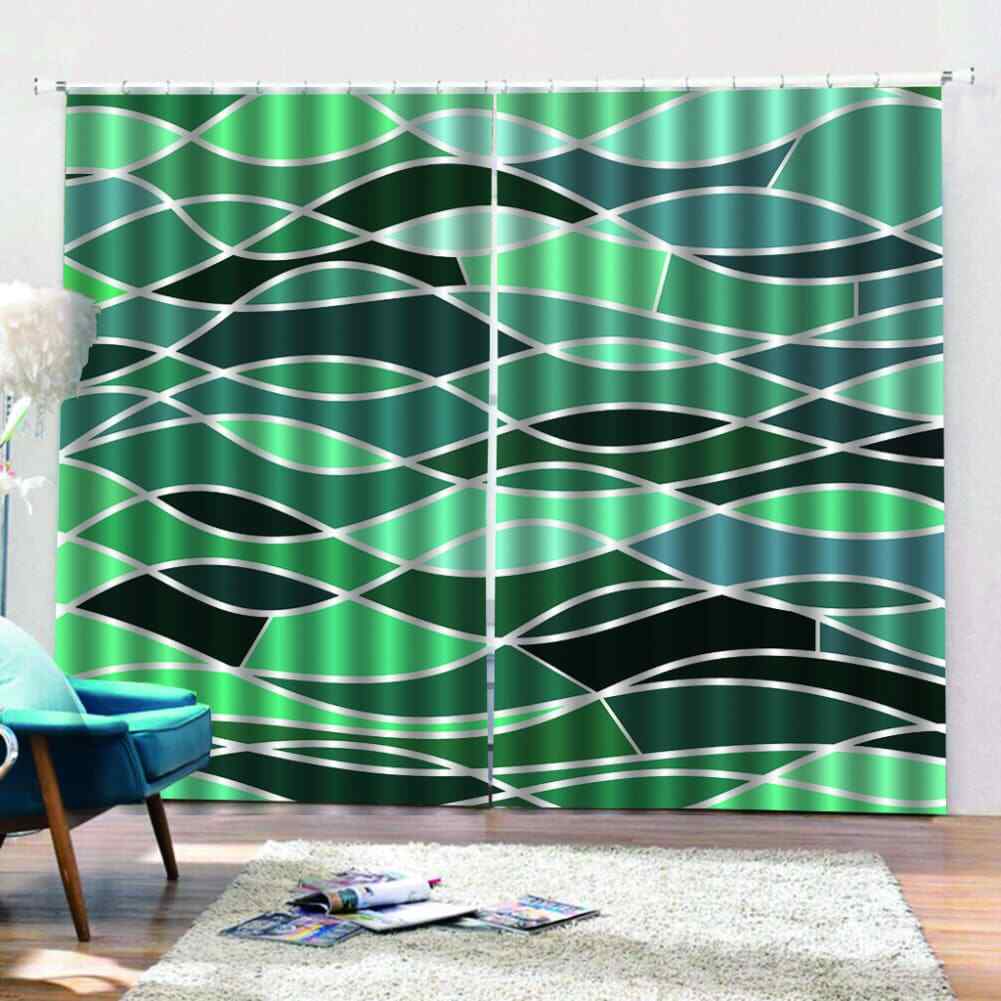 Broken ripples in gradient green Printing 3D Blockout Curtains Fabric Window