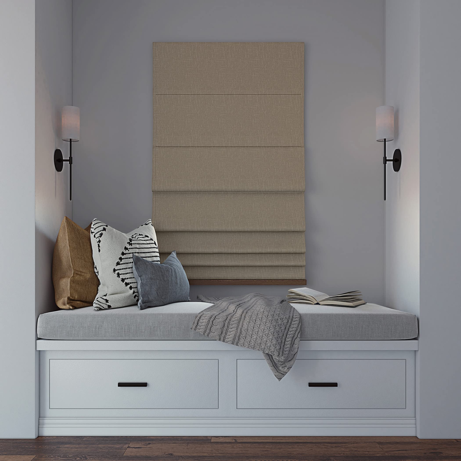 Sun Zero Preble Textured Total Blackout Cordless Roman Shade, 31″ x 64″, Beige