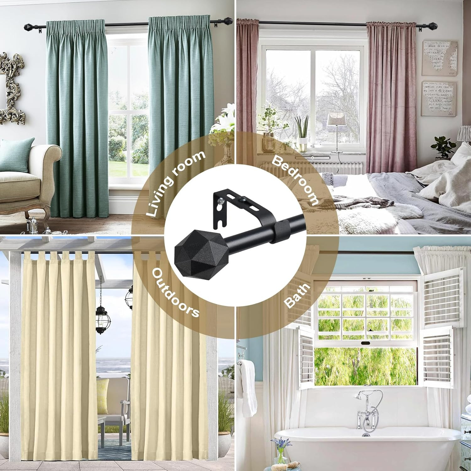 Curtain Rods, 72″ to 144″ for Windows Curtain Rod Set, Modern Simplicity Decorat