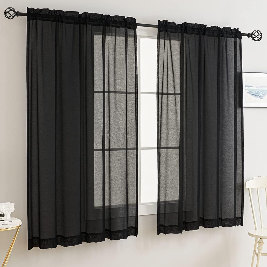 Sheer Curtains for Windows, Window Treatments Semi Crinkle Curtains, Rod Pocket