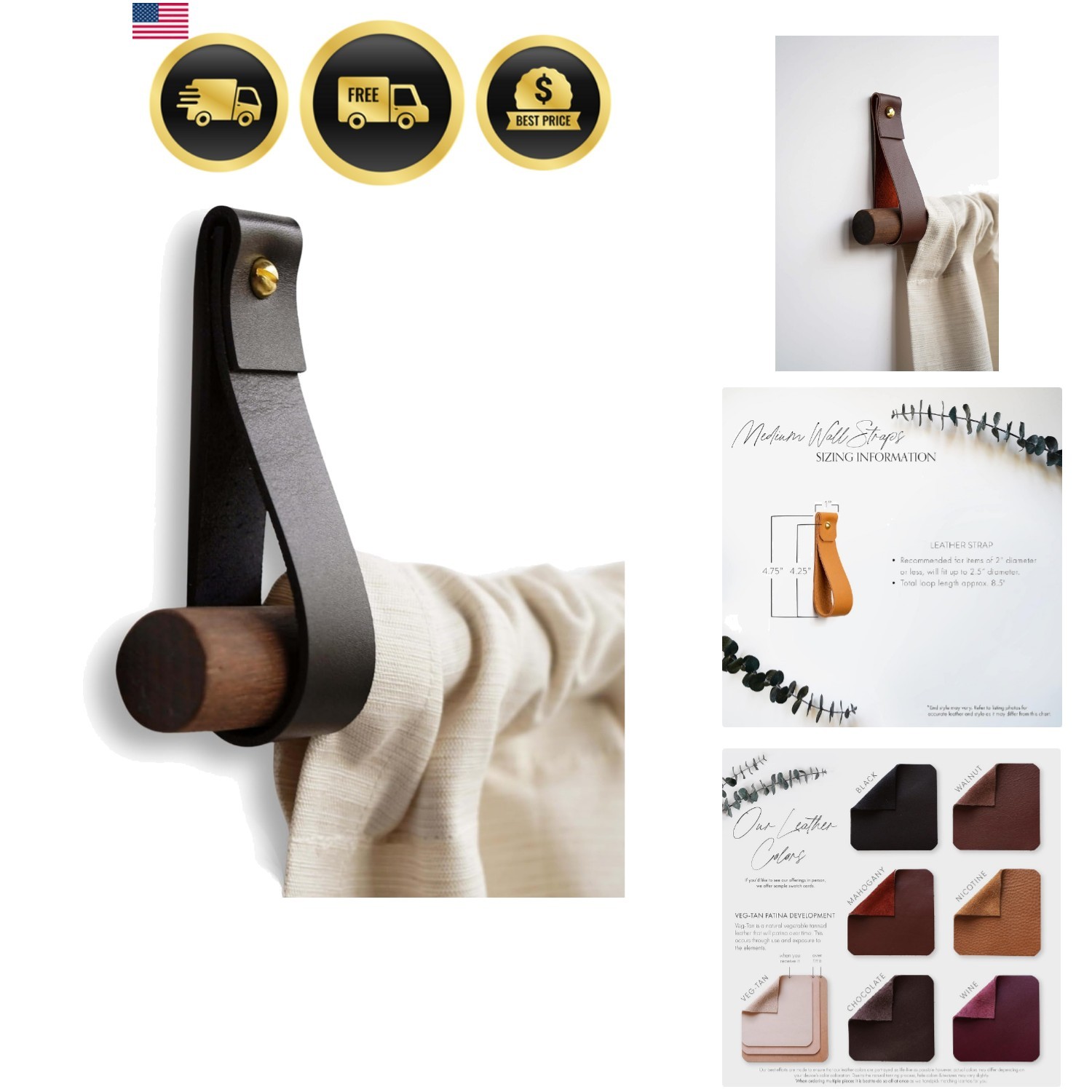 Curtain Rod Holder Leather Curtain Rod Bracket Holders Leather Loop Strap for…