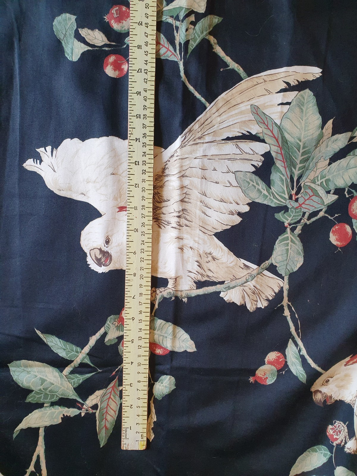 Custom Drapery Panels 2 Lined Unused Black Sateen Birds Leaves 78″x94 Each Panel