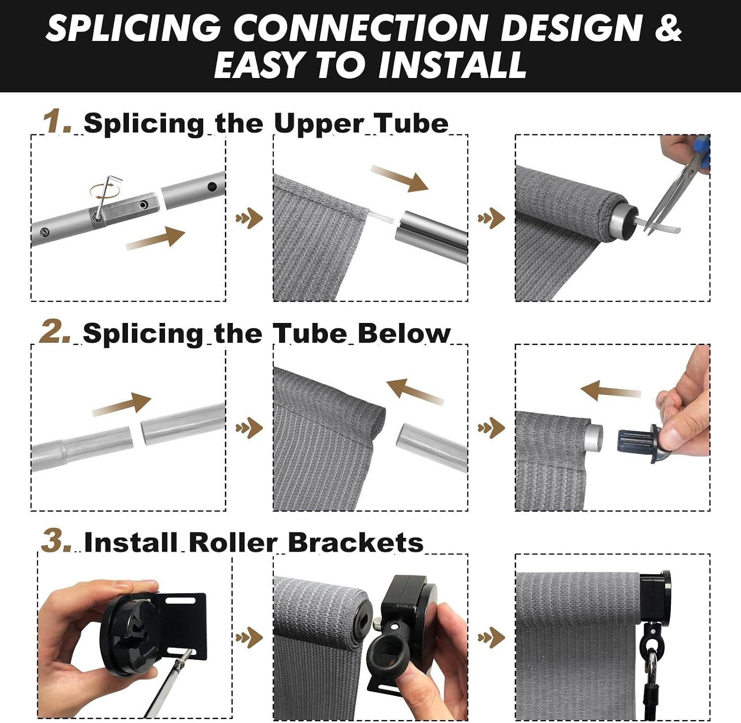 Outdoor Roller Shades with Splicing Design, 10′ W x 8′ H Exterior Cordless Patio