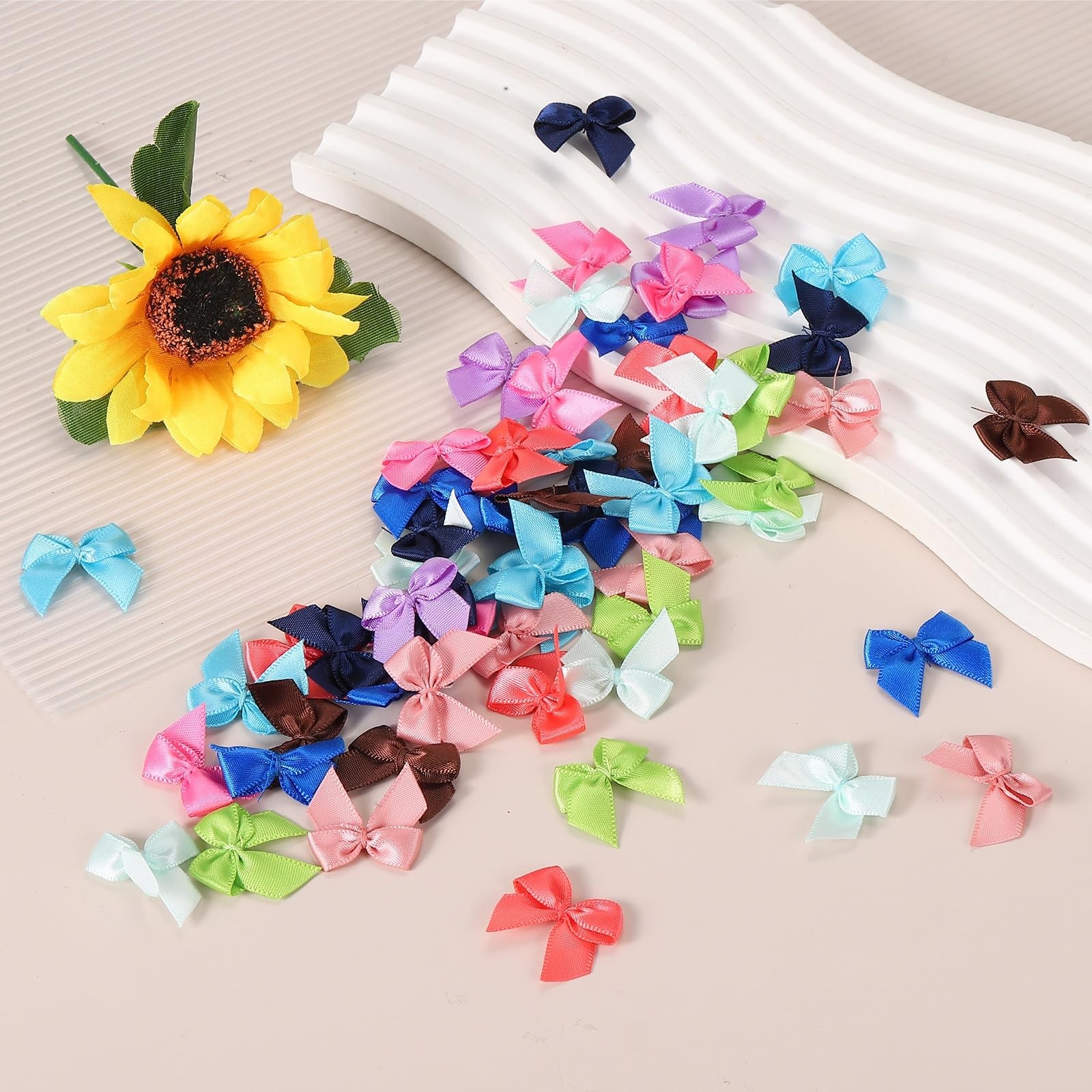 50 PCS Mini Ribbon Bow 1 Inch Fabric Satin Navy Blue Craft DIY Sewing Wedding