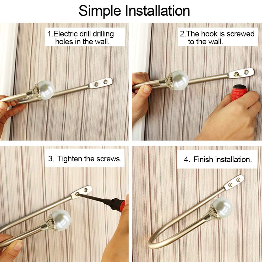 2 Pack Curtain Holdbacks Wall Mounted Curtain Tiebacks Hooks Plastic Pearl U …