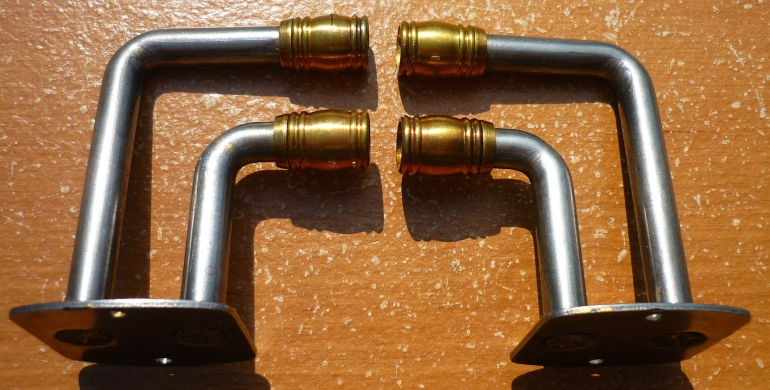 (2) Vintage Polished Steel 1-1/2″ + 2-1/2″ Double Goose Neck Cafe Rod Brackets