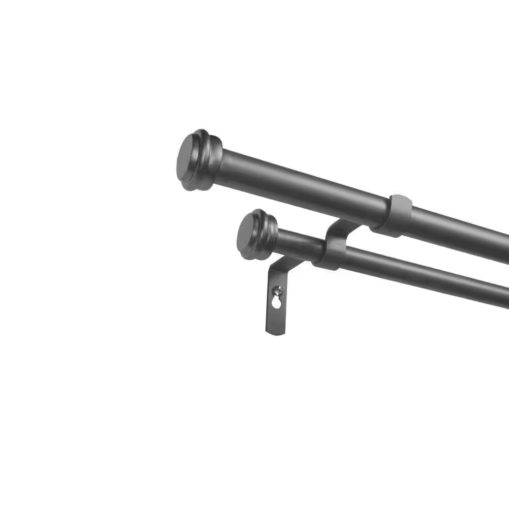 Topper Double 66 In. – 120 In. Adjustable 3/4 In. Double Curtain Rod Kit in Gunm