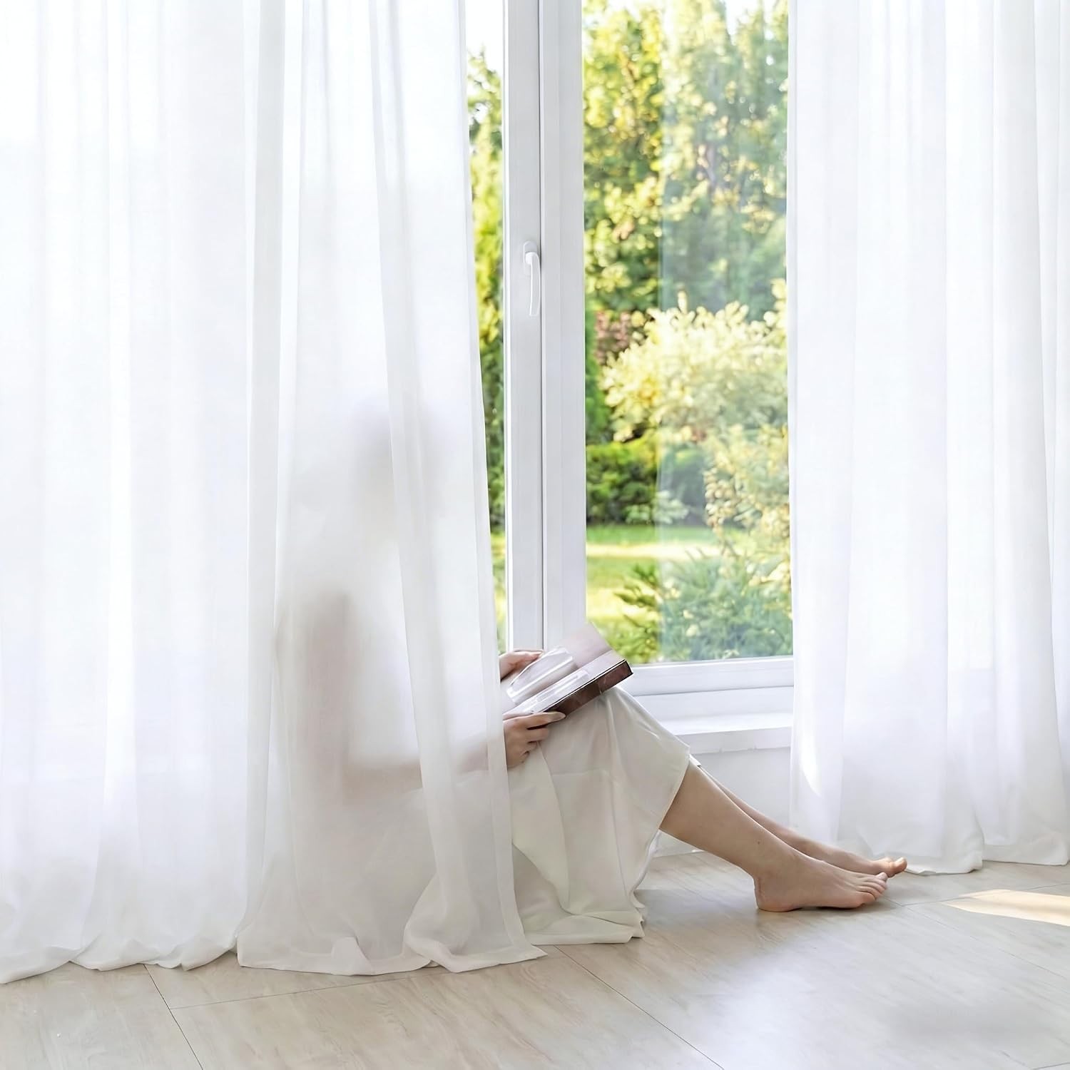 NICETOWN Non-See-Through Sheer Curtains 84 Inches Long 2 Panels, Privacy Semi Sh