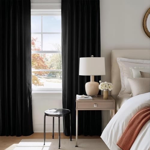 Black Velvet Blackout Curtains 96 52″W x 96″L (Pack of 2) Black Series – Black