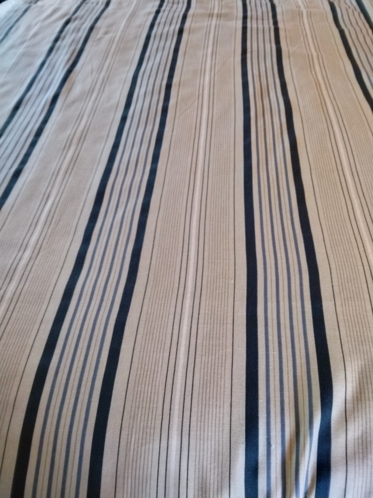 Navy/Tan/White Striped Tab Top Curtain Panels–2
