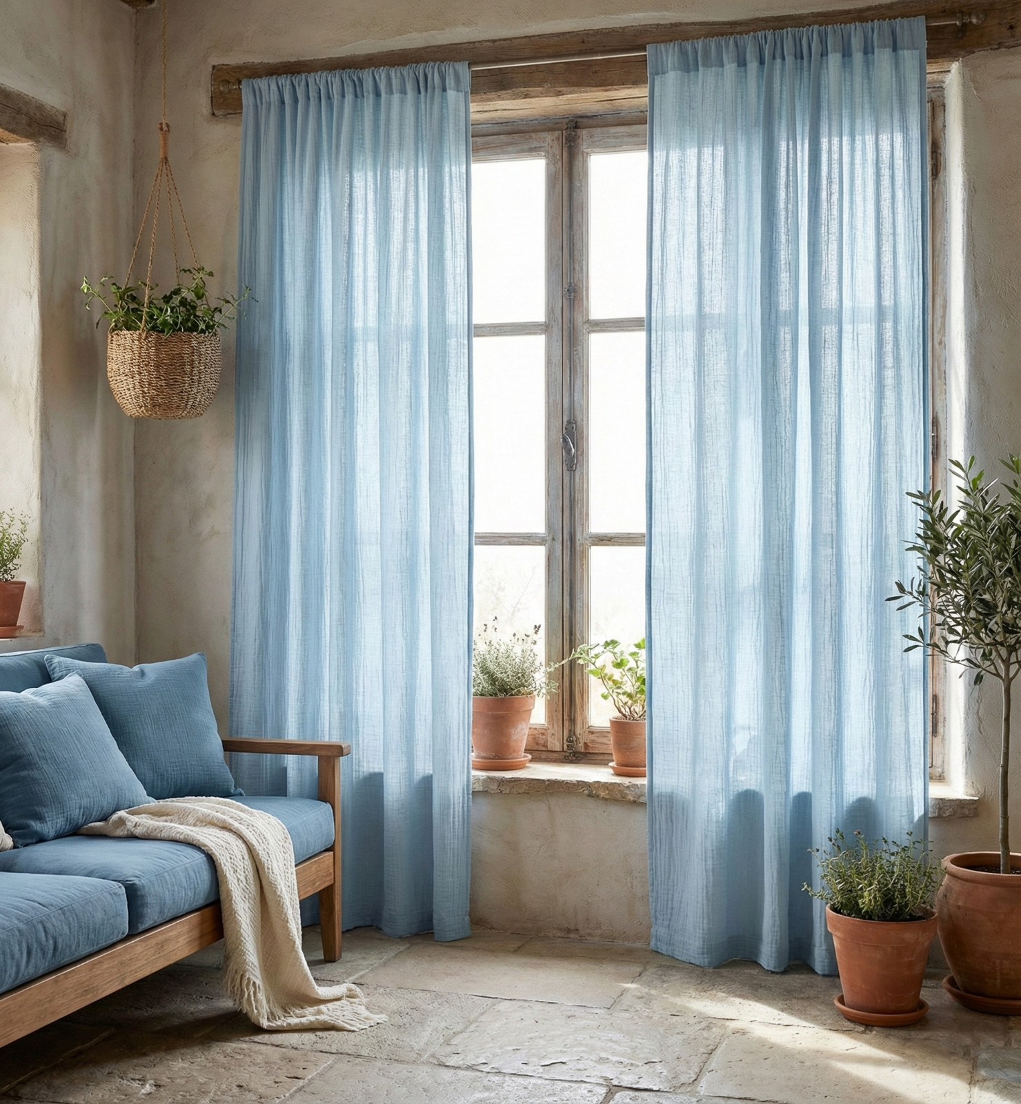 Boho Crinkled Muslin Curtain Drapes – One Panel, Lightweight Window Treatment