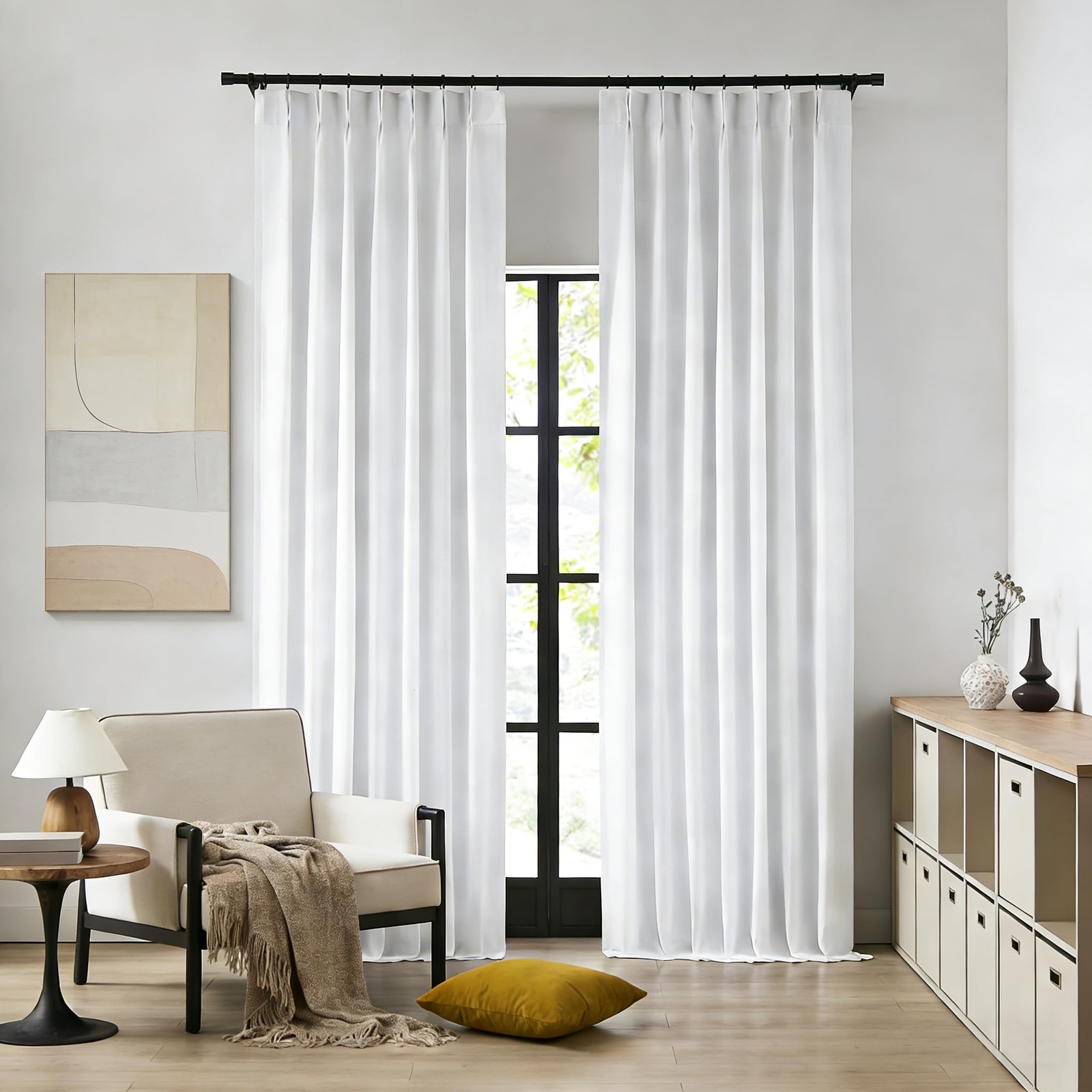 Hillcrest 120″ Linen Blend Full Blackout Pinch Pleat Curtains 2 Panels White