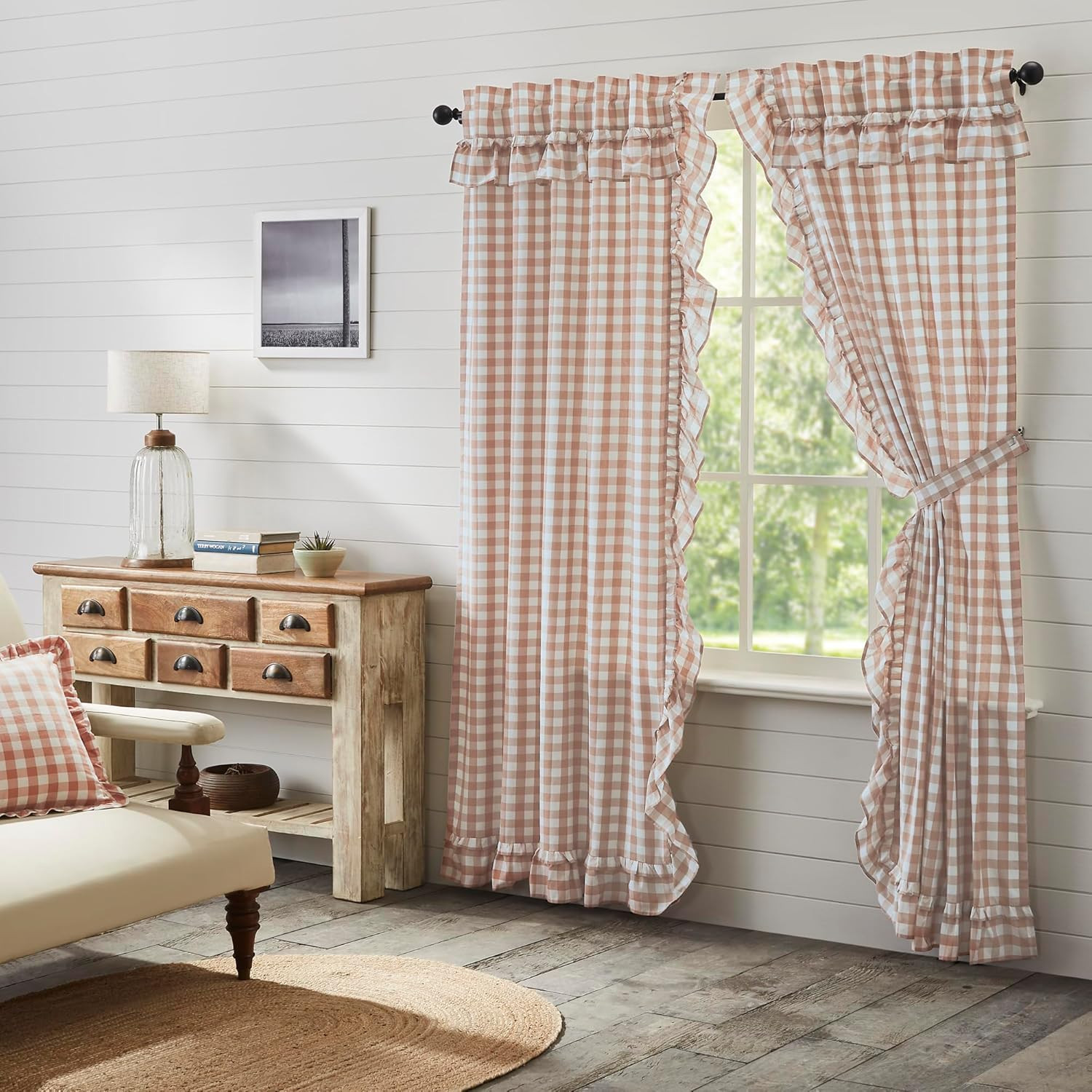 Annie Buffalo Check Ruffled Farmhouse Curtain Set 84×40 – Portabella