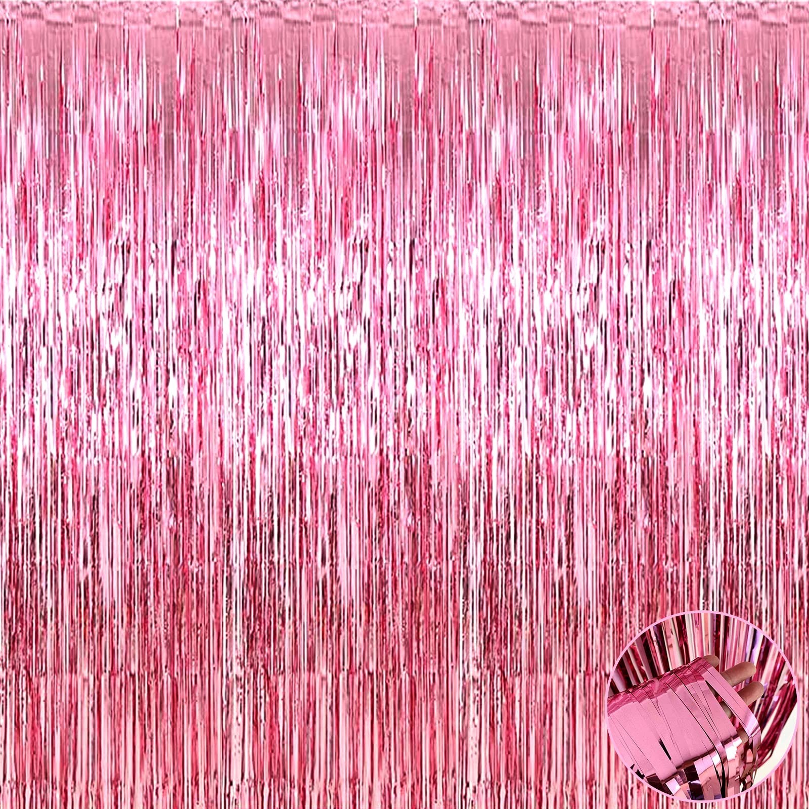4 Pack Pink Foil Fringe Curtains 3.3ft x 9.8ft Tinsel Backdrop for Parties, Wedd