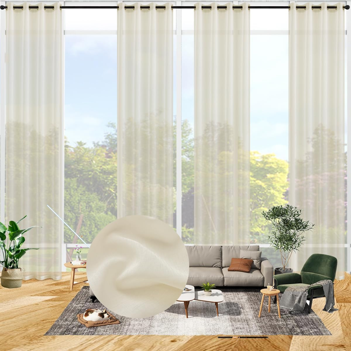 20Ft Extra Long Sheer Curtains for Tall Windows, Cream Beige, 1 Panel 52×240