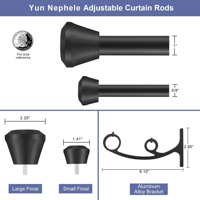 Matte Black Double Curtain Rods, 48 to 84 Inch, Heavy Duty 1-Inch Front and 5