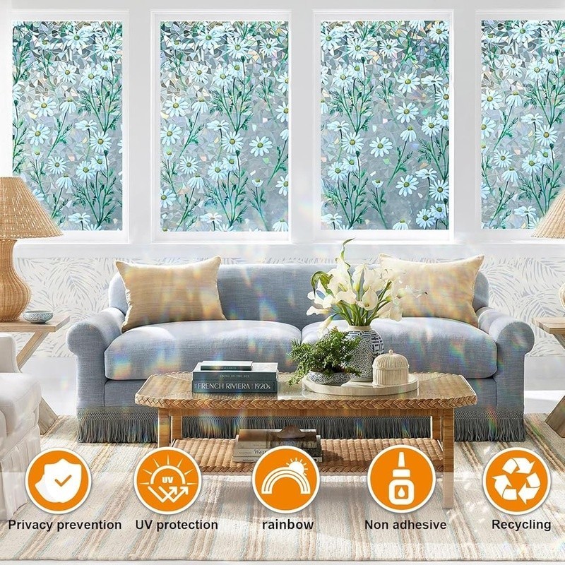 Leaf Pattern Window Film Privacy Light Control Easy Install Removable 17.5×78.7