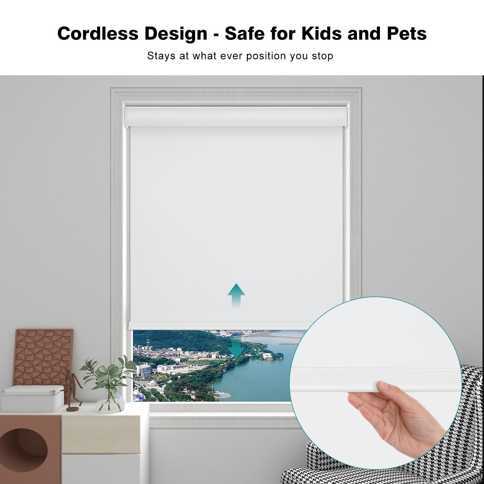 Changshade Cordless Blackout Roller Shades 26″ W x 72″ H White ROL26WT72D