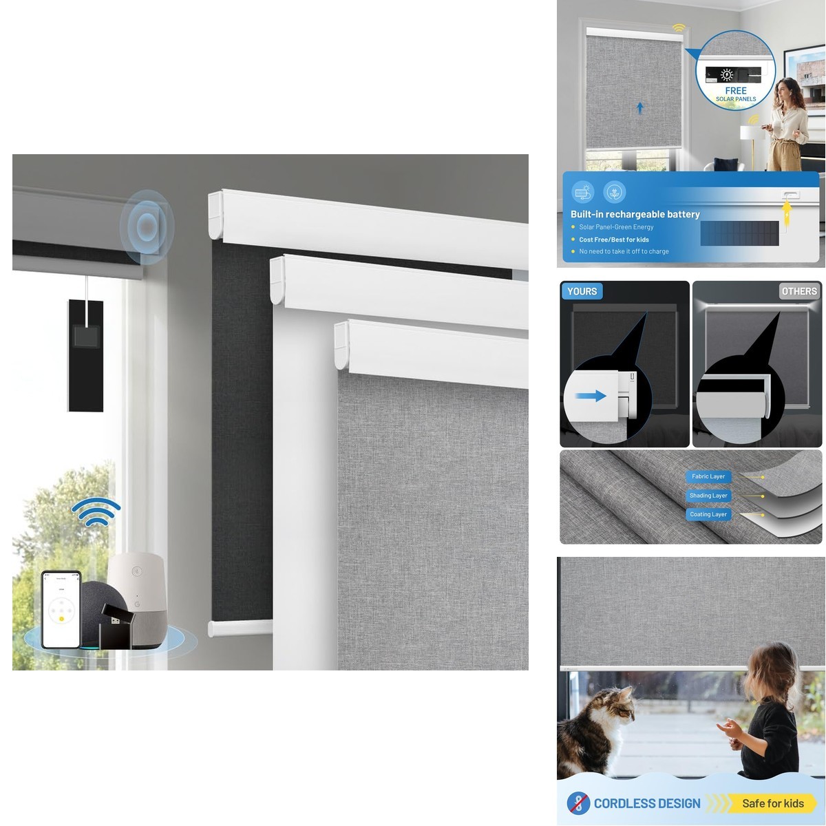 Citolen Motorized Blinds Remote Solar Panels Cordless Smart Blinds Valance