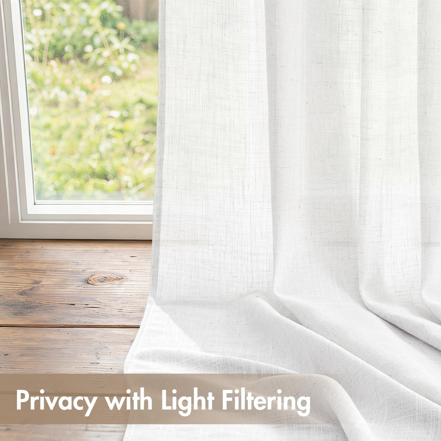MIULEE White Linen Curtains 84 Inch Long 4 Panels Light Filtering Window Drapes