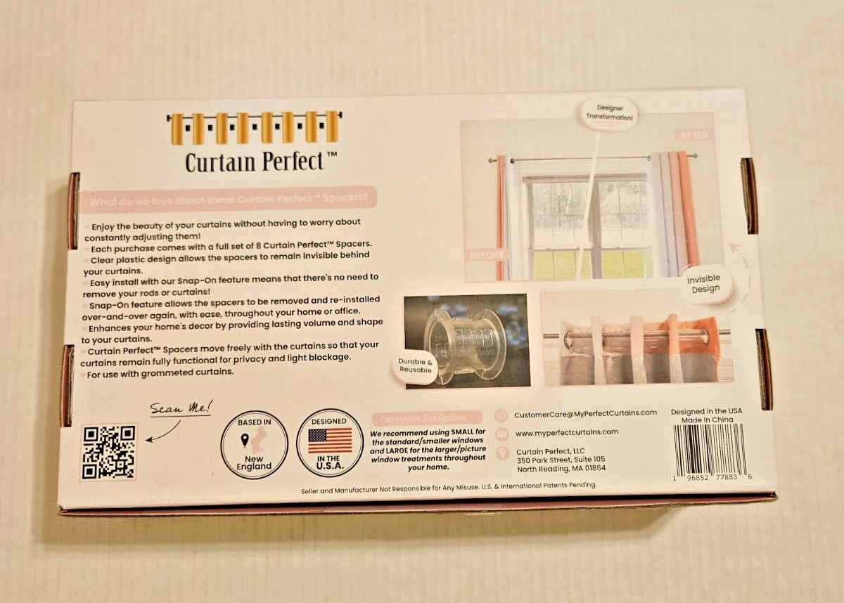 Curtain Spacers Large 8-Pack Clear Snap-On Shapers for Perfect Drapes
