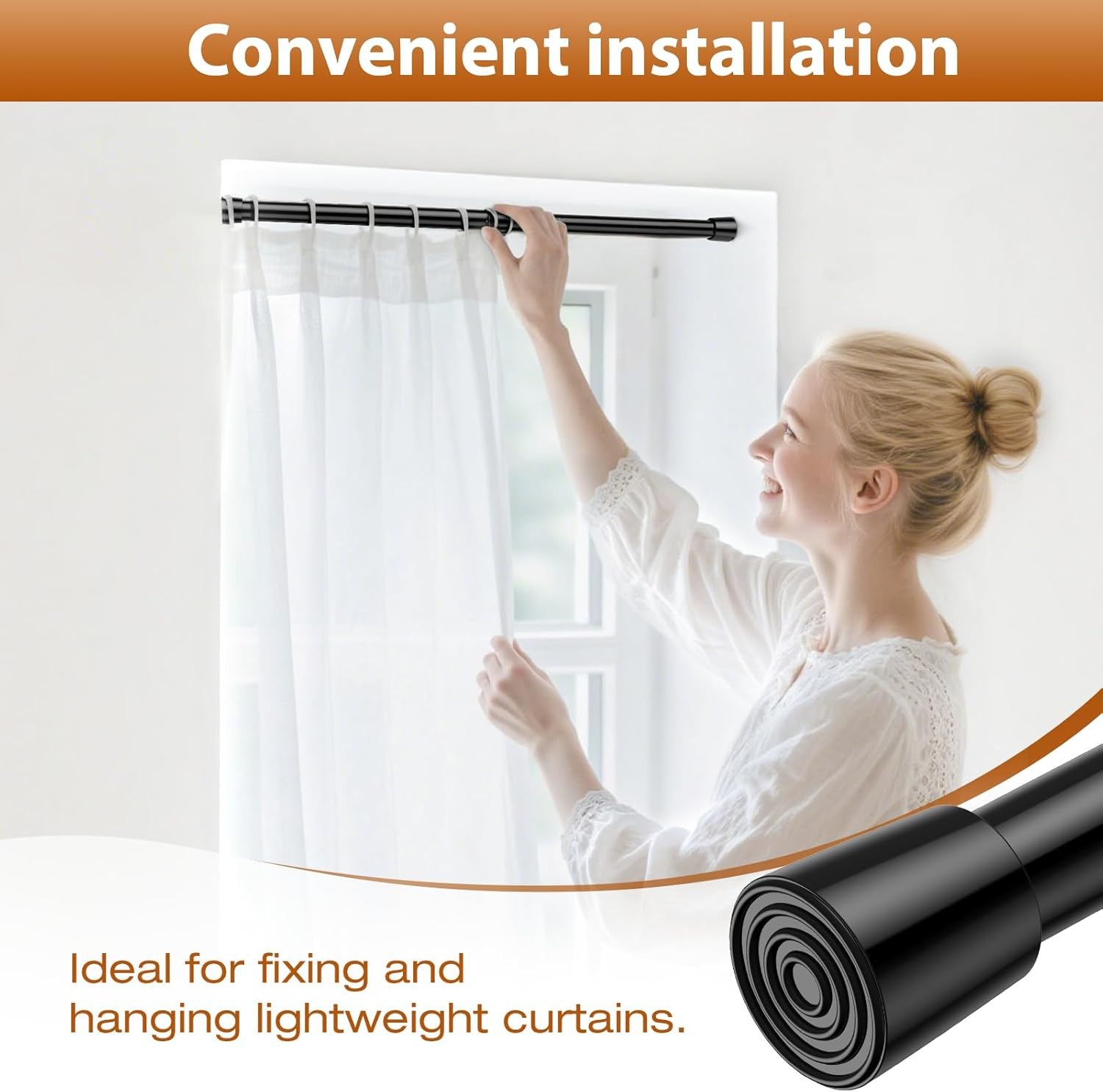 2 Pack Spring Tension Curtain Rod for Windows 26 to 39 Inch Black Small Tension