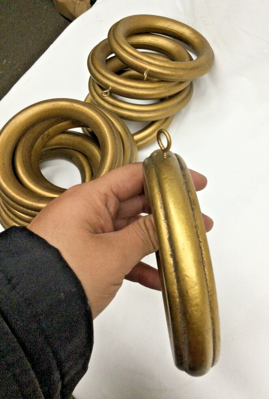 PACK OF TEN – styled Curtain Rings For 3” Wood Pole for Window Drapes – Gold