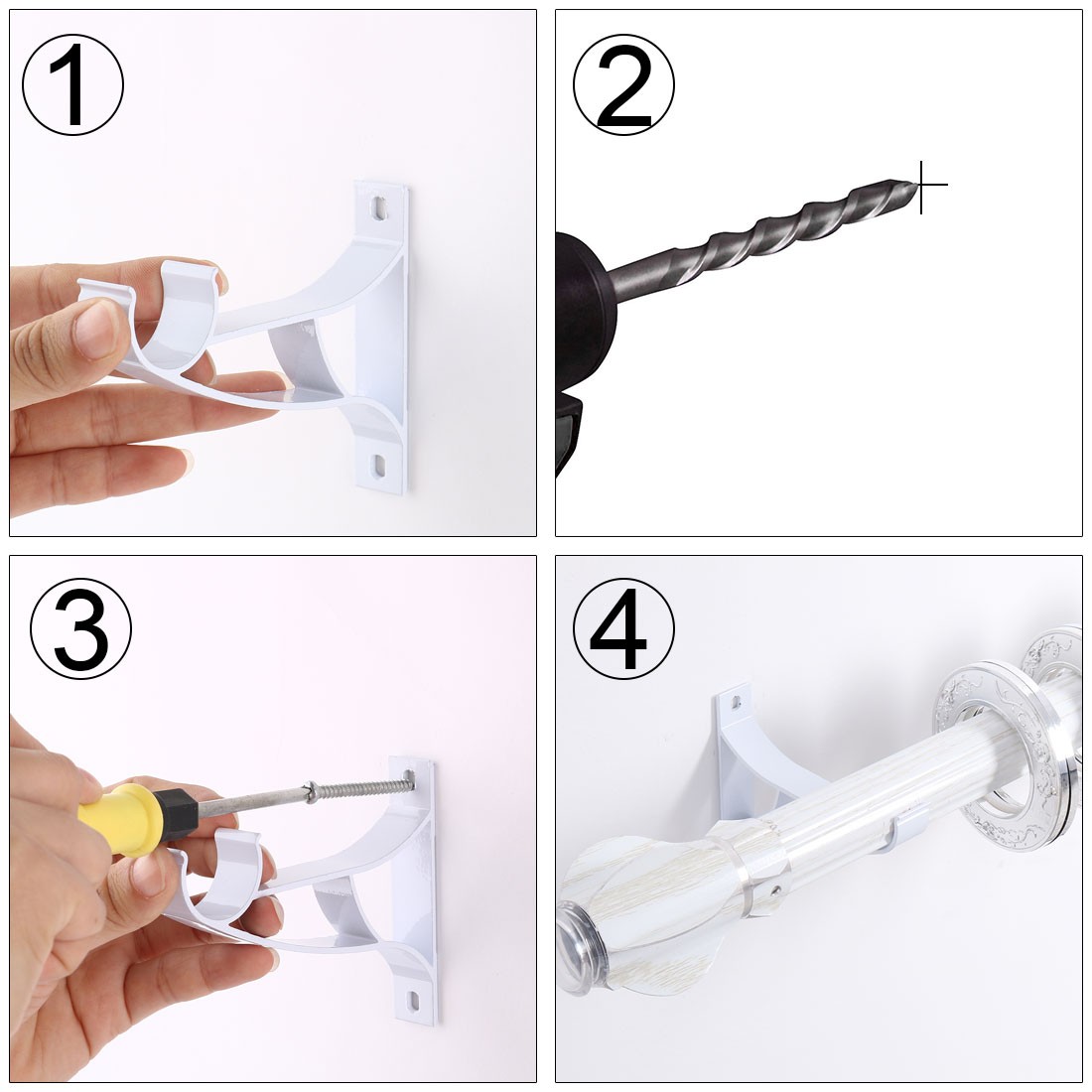 2 Set Window Drapery Curtain Rod Pole Holder Hanging Hook Wall Bracket White
