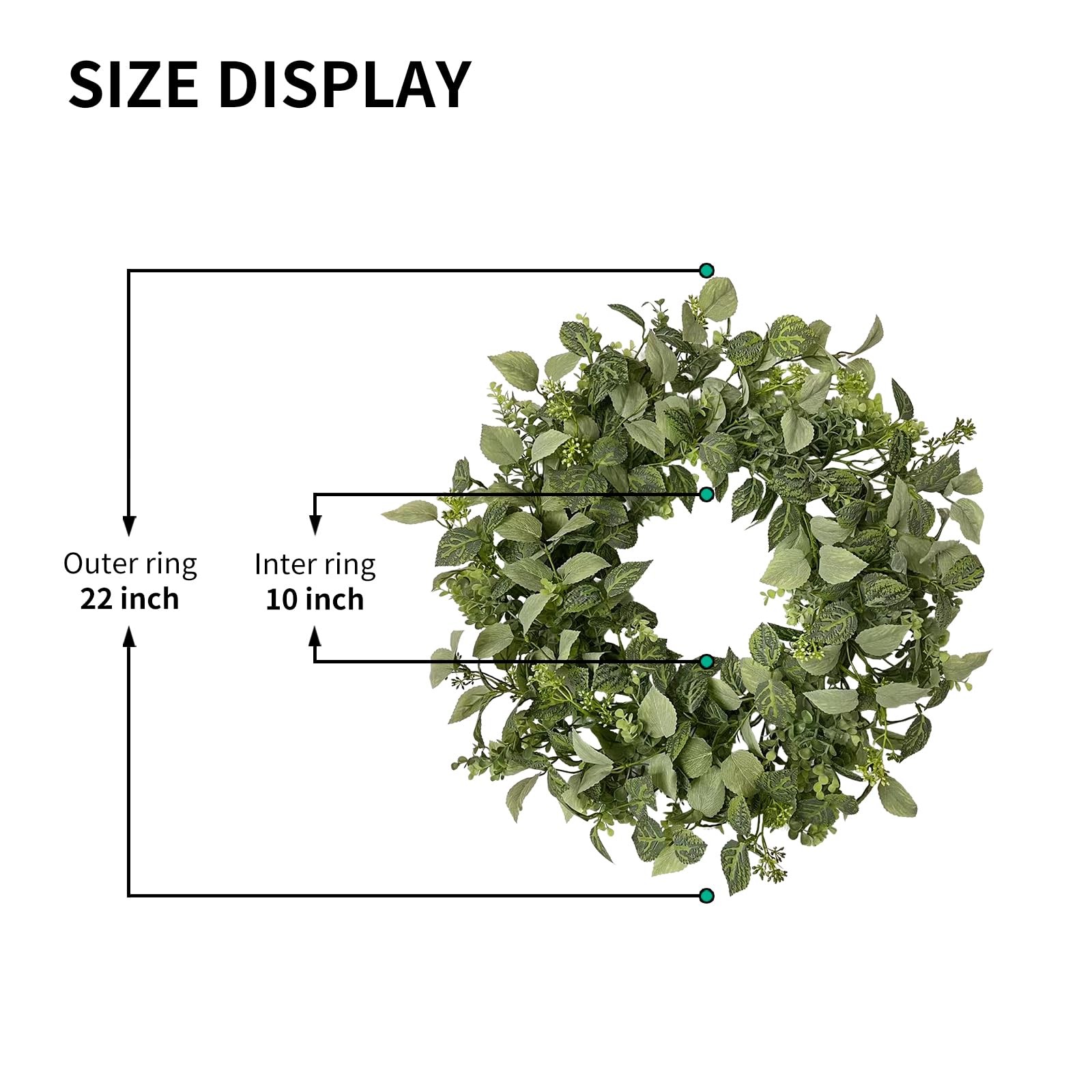 wwmira 22 Inch Textured Eucalyptus Leaves Wreath, Realistic Spring Green