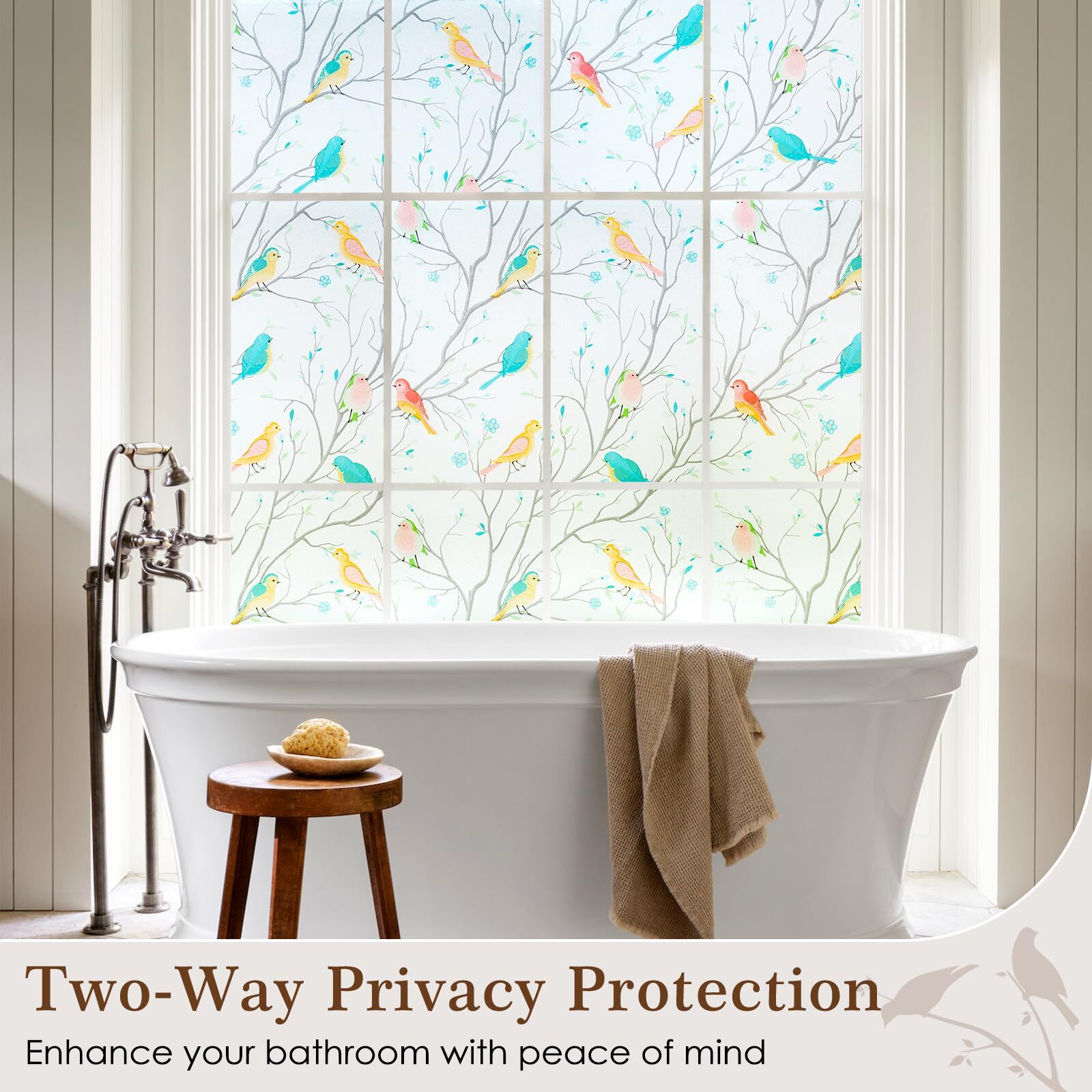 rabbitgoo Window Privacy Film Frosted Glass Static Cling Bird Stick UV Blocking
