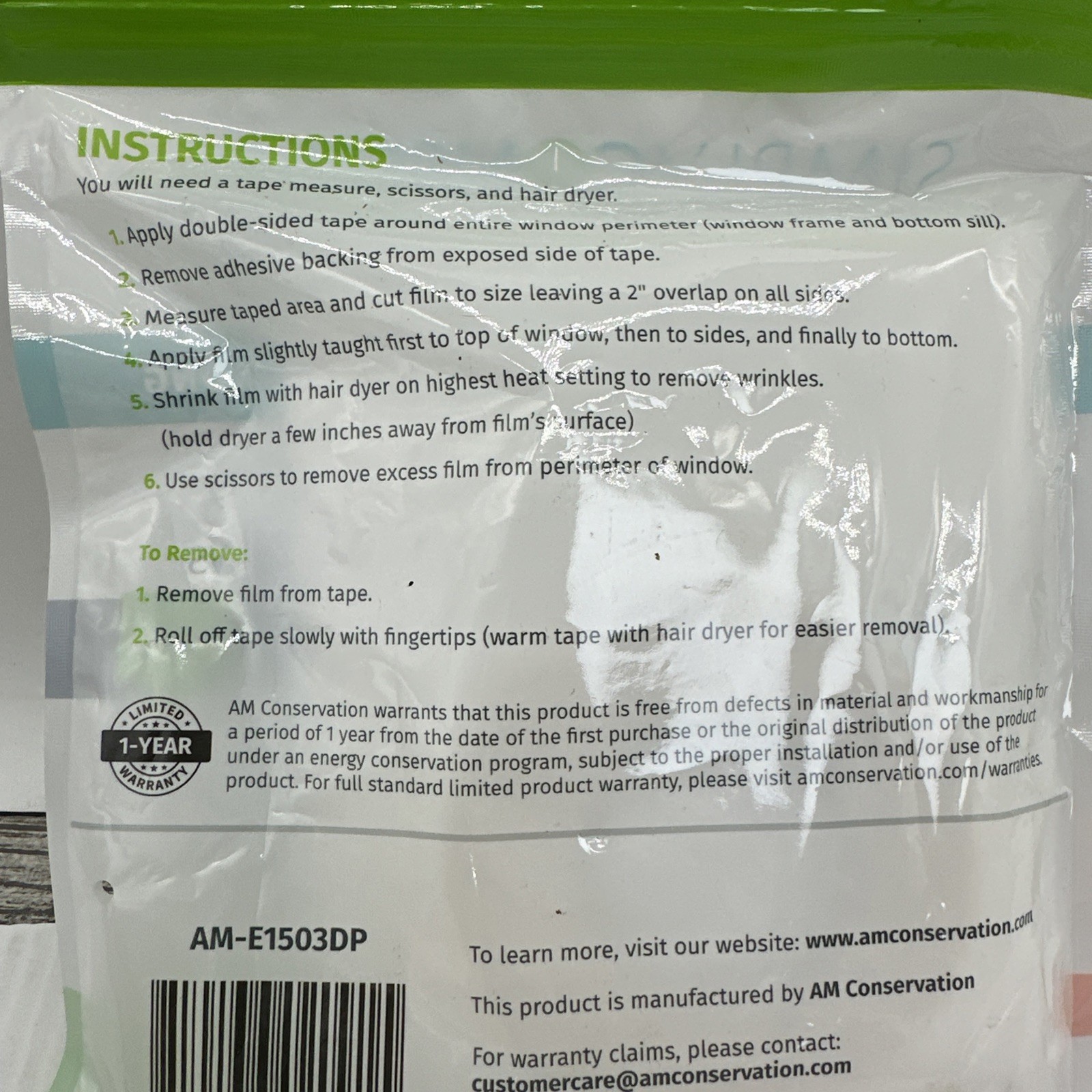 2 Packs Simply Conserve Insulating Window Film Kit Clear 5-Pack 36x60in Plastic