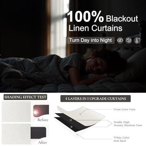 Linen Back Tab Blackout Curtains & Drapes 96 52″W x 96″L (Pack of 2) Natural