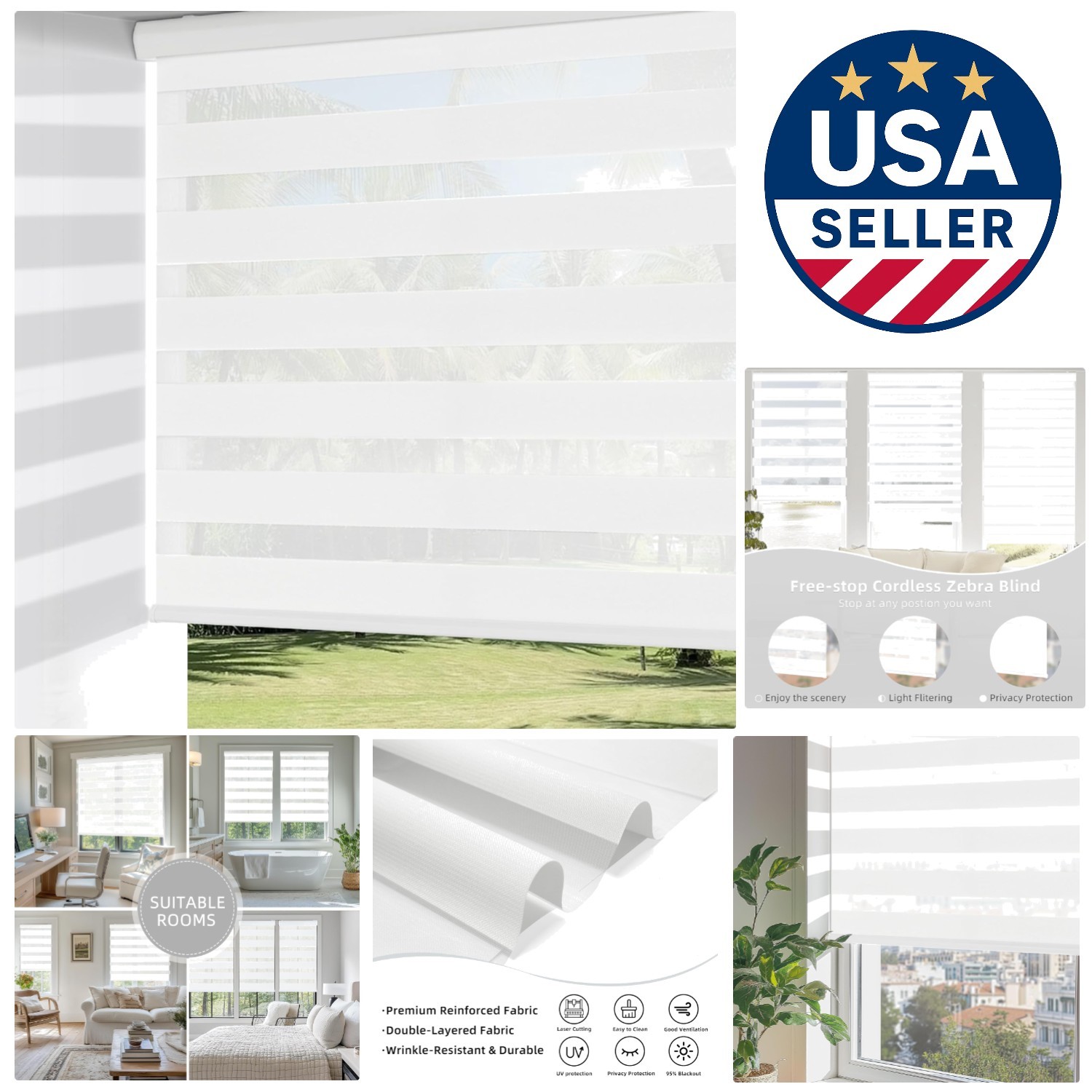 High-Quality Cordless Zebra Blinds – 20″ W x 72″ H for Modern Living Spaces